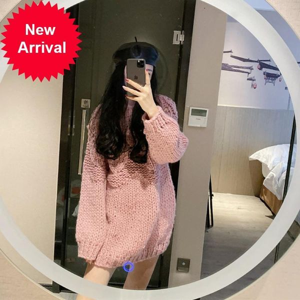 

2021 new design of the brand luxury candy from long embroidered pink line o-neck sweater women loose coat jumper clothes q7hd, White;black