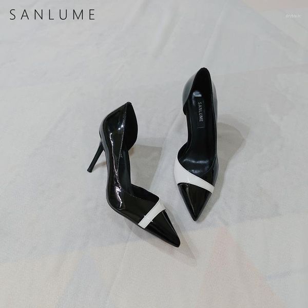

dress shoes sanlume 9 cm black patent summer woman high heels pumps women sandals genuine leather pointed toe thin heel1