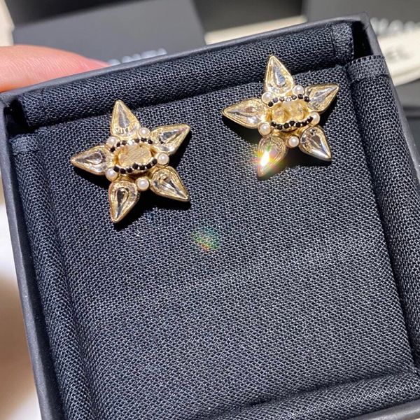 

women's designer earrings wheat ear series five pointed star romantic star horse eye water drill earrings l1-013, Golden;silver
