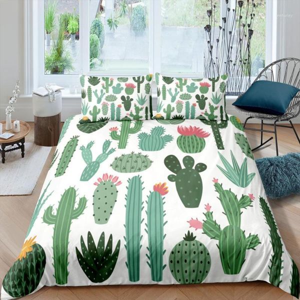 

bedding sets cactus green potted plants duvet cover tropical quilt bedroom decor comforter  king double size bed set1