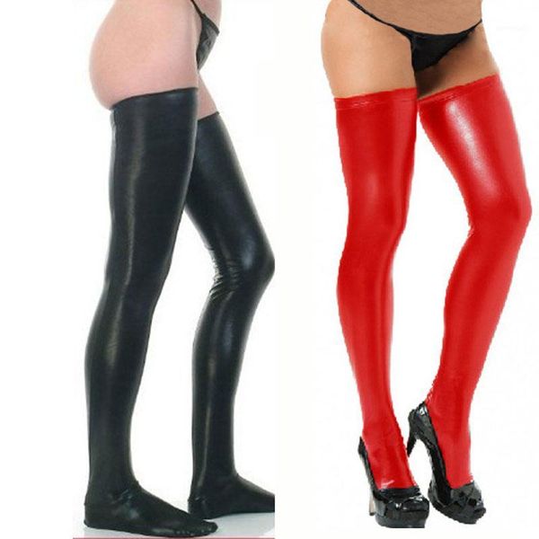 

new womens over knee stockings casual long thigh highs pu leather stretch overknee stockings+g-strings for women girls wholesale1, Black;white