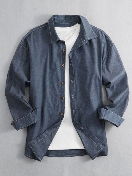 

men button front denim shirt without tee y4ea#, Blue