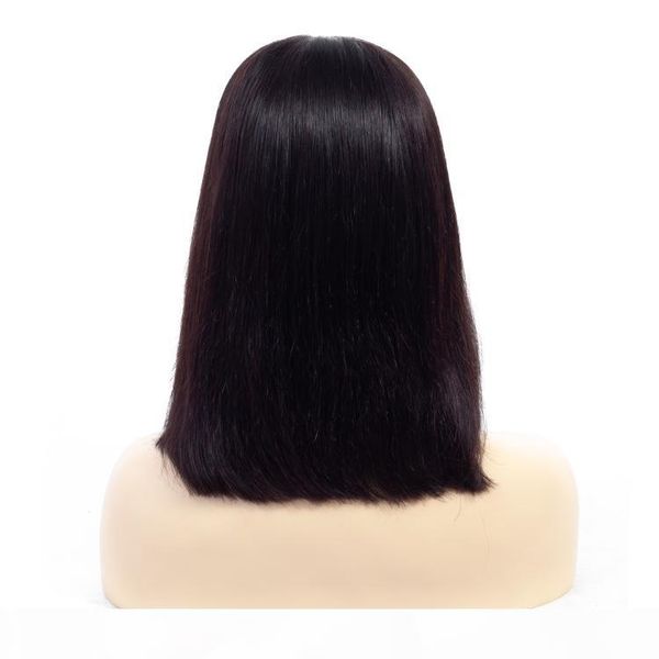 

150% density lace front human hair wigs with baby hair brazilian human remy hair 10"-16" straight short bob wig bleached knots, Black;brown