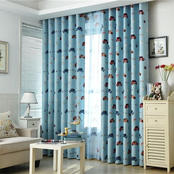 

children cartoon car black silk shading curtains for living dining room bedroom.1