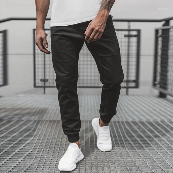 

fashion mens casual fitness solid colors high waist bodybuilding pocket skin full length sports pants trousers sweatpants#351, Black