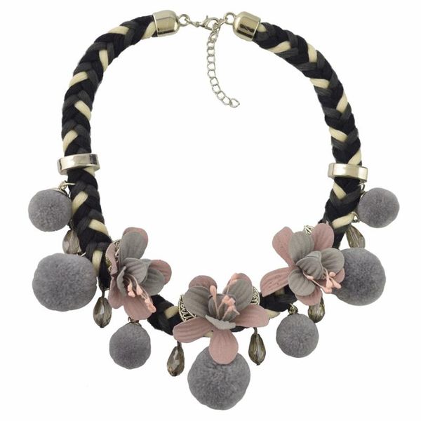 

chokers fashion bohemian ethnic thread weave chain leaf flower pom choker bib necklace for women party colorful statement, Golden;silver