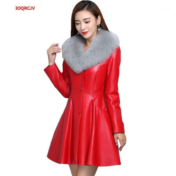 

leather imitation fur collar female long section leather jacket slim plus cotton fashion pu winter winter coat w14161, Black