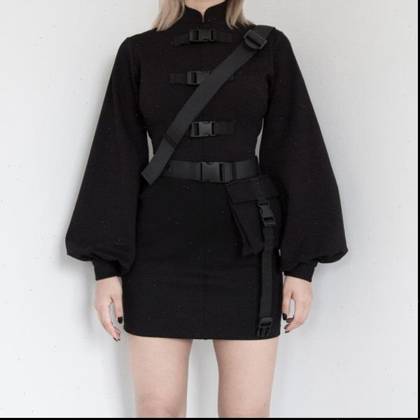 

punk black buckle mini bodycon dress vintage cheongsam long sleeve women dress streetwear gothic female dresses, Black;gray