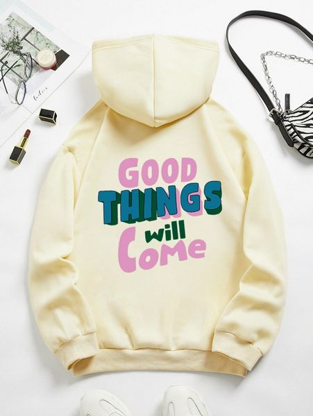 

slogan graphic kangaroo pocket drawstring thermal hoodie o55t#, White;black