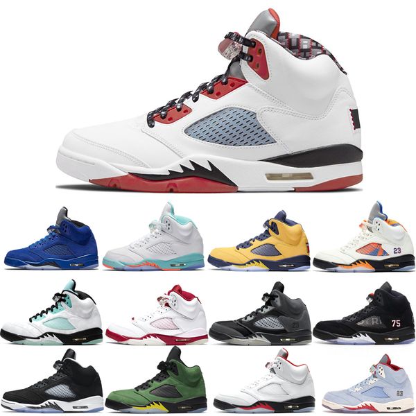 

basketball shoes 5s for men space jam oreo metallic silver laney royal international flight ice blue fire red wings what the white stealth l, White;red