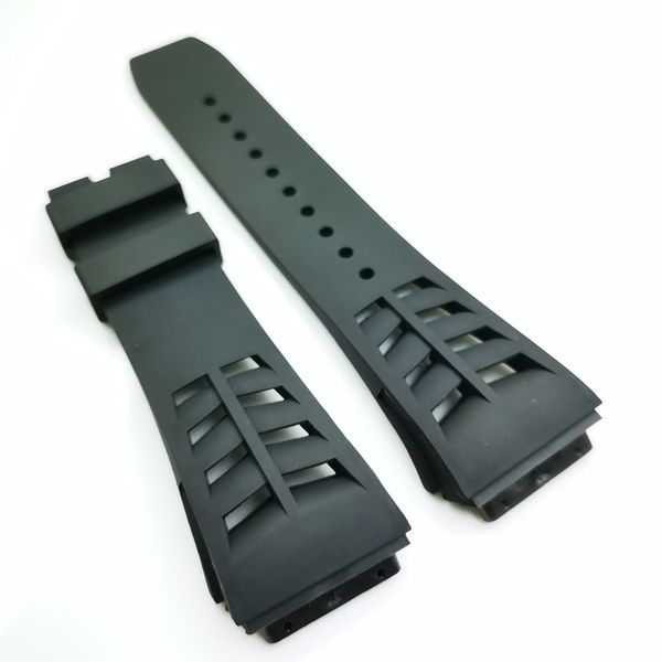 Pulseira de relógio preta de 25 mm com fecho dobrável de 20 mm pulseira de borracha para RM011 RM 50-03 RM50-01