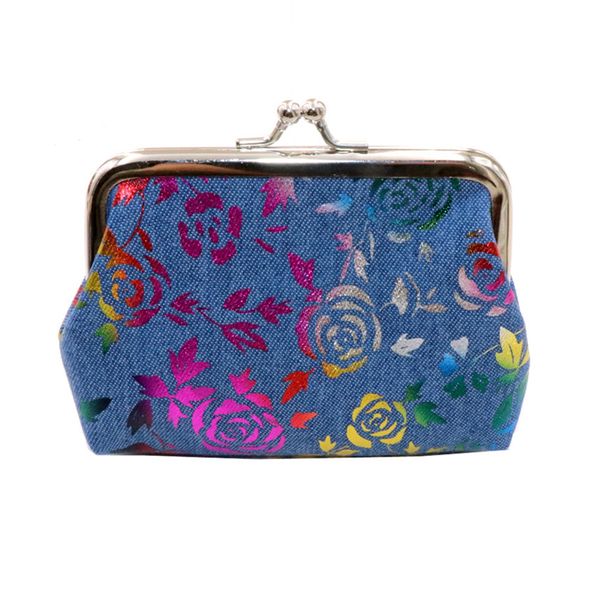 

new denim stamping leopard rose butterfly creative coin purse buckle lady card holder clasp purse, Red;black