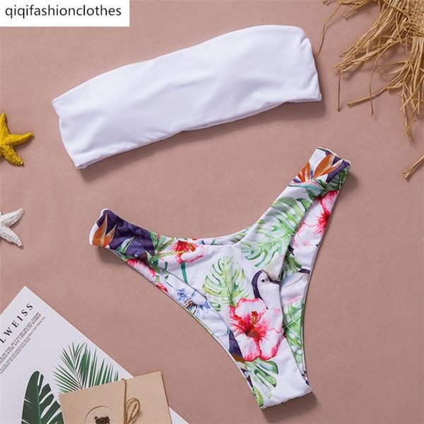 

2020 new bra print color matching bikini swimsuit for women, White;black