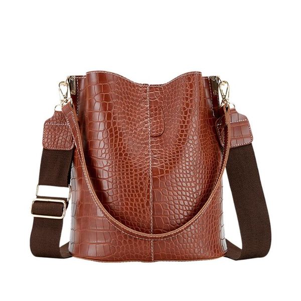 

hook buckle adjustable strap bucket bag women's trendy crocodile pattern leather shoulder bag large trousse maquillage femme