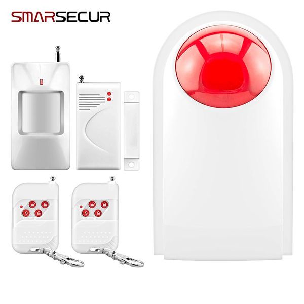 

smarsecur ws-108 flash strobe indoor siren horn red sound light siren burglar security alarm +pir door sensor alarm