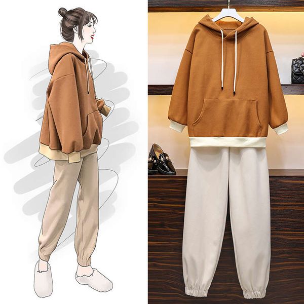 

oversized women's fat man mm loose age reduction western style thin sweater new autumn and winter 2020 two piece set, Black