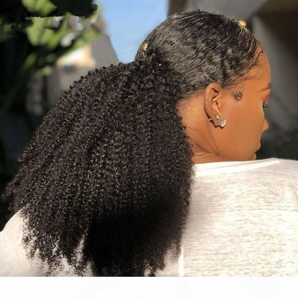 

120g kinky curly hair 1pc ponytail hair pieces 10-24inch high fashion ponytail remy human hair clip ponytail extensions fast ship, Black