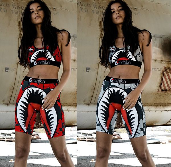 

ethika women tracksuits beachwear bikini 2 piece set vest bras swimsuit shark swim suits ladies casual fashion swiming clothing, Gray