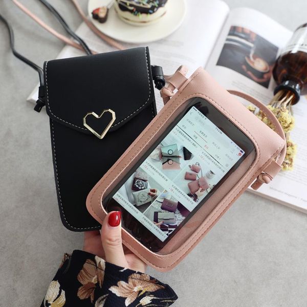 

luxury handbags women bags mobile phone bag cute new buckle bag transparent touch screen simple retro messenger bags flap pocket