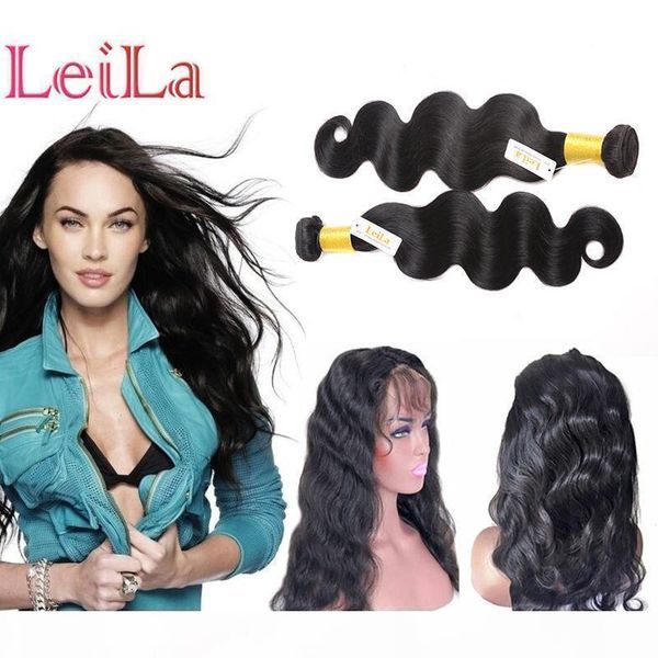 

brazilian pre plucked body wave 2 bundles with 360lace frontal baby hair 3 pieces human hair body weaves hair wefts with 360 frontal, Black;brown