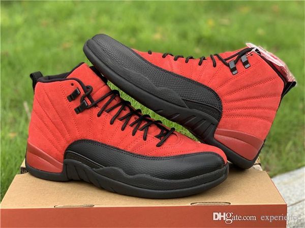 

2020 air authentic 12 reverse flu game 12s varsity red black real carbon fiber men basketball shoes outdoor sneakers with original box
