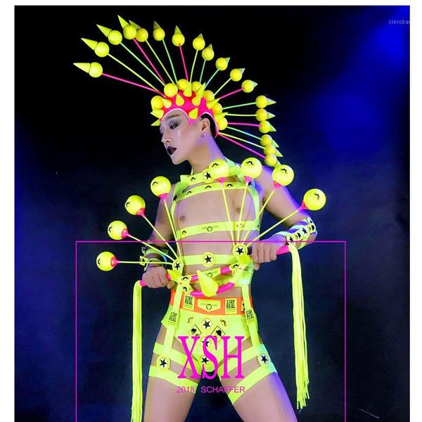 

men fluorescent performance costume nightclub gogo dance team performance party wear cool catwalk model clothing1, Black;red