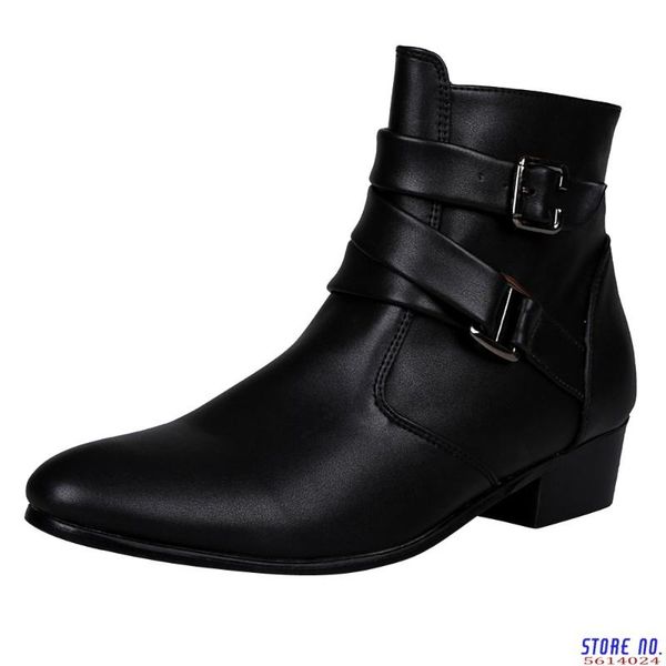

men's work boots motorcycle boots western high men's pointed england leather buckle martin shoes 2020, Black