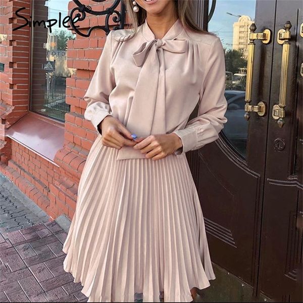 

simplee vintage solid pink dress women elegant office lady casual dresses long sleeve female spring short party dresses vestidos lj200818, Black;gray