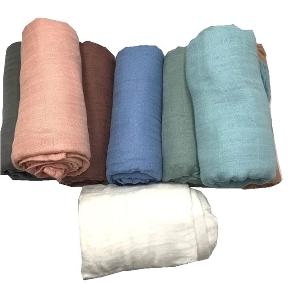 

solid color active printing very soft 70% bamboo fiber 30% cotton muslin baby blanket blankets swaddle for newborn bedding lj201014