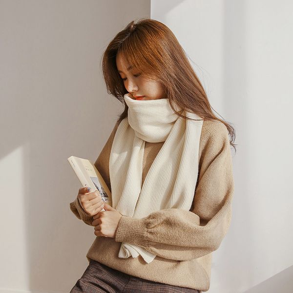 

ins harajuku style korean pure color knitted wool scarf for women in winter versatile thickened long warm student neck, Blue;gray