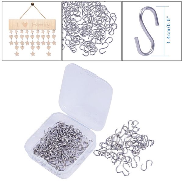 

150 pcs silver tone mini size s-shape hooks connectors wire hooks for diy crafts key ring key chain tags jewelry hanging, White
