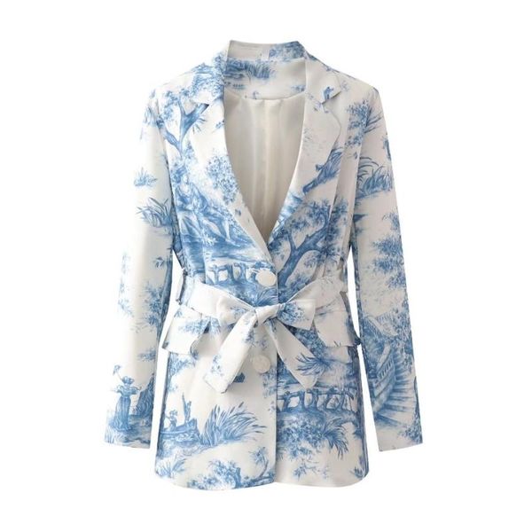 

women's suits & blazers women chinese style printing sashes casual suit coat female long sleeve outerwear fashion lady loose, White;black