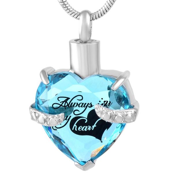 

pendant necklaces 9790 multi-colored birthstone cremation jewelry always in my heart stainless steel memorial ashes for women, Silver