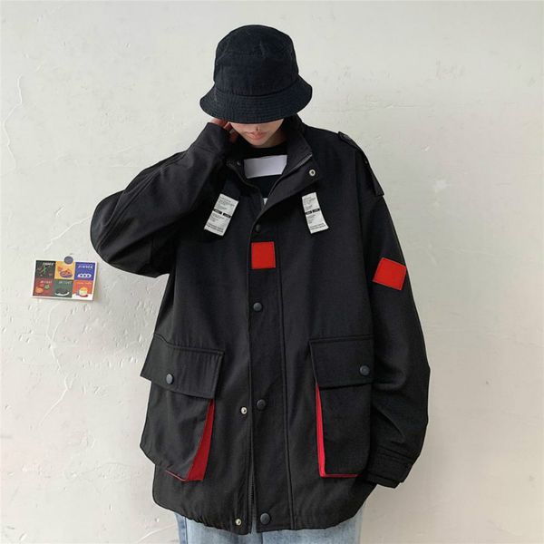

marchwind autumn solid color jackets mens big pockets korean casual loose jackets winter jacket mens hooded windbreaker men s clothing, Black;brown