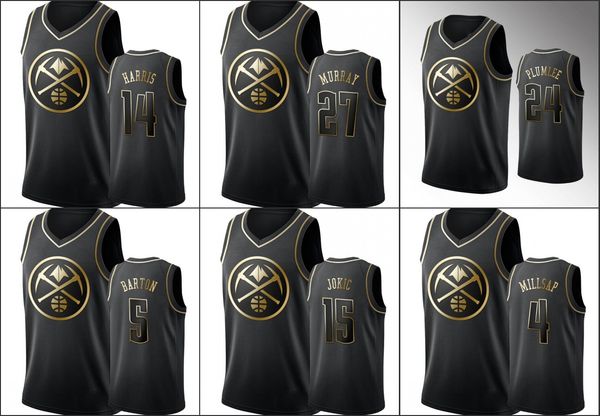 

мужские денвер самородки никола jokic jamal murray paul millsap будет бартон гэри харрис nba black golden edition баскетбол джерси