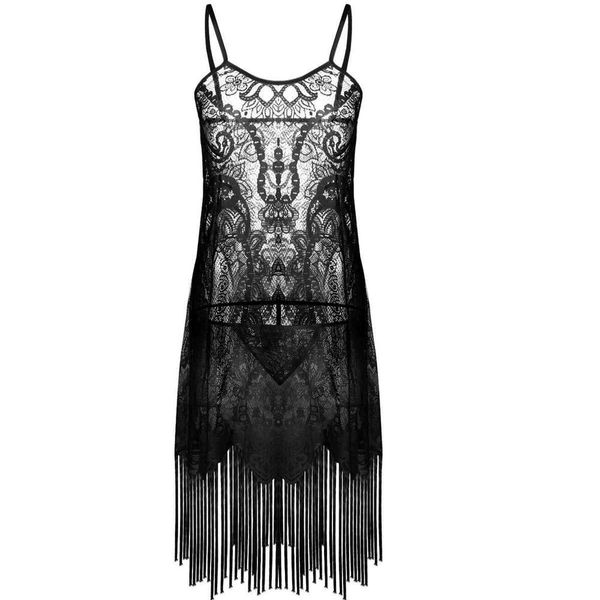

new style underwear lace mesh perspective pajamas nightdress tassel temptation suspender skirt 7149, Black;red