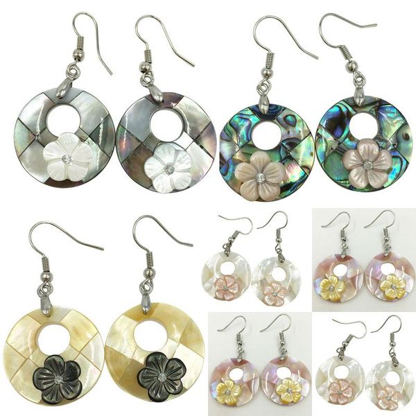

dangle & chandelier beautiful black zealand abalone mother of pearl shell round flower beads earring pwb728, Silver