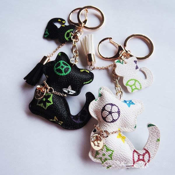 

new style fashion pendant leather tassel cat key chain bag pendant car key pendant, Silver