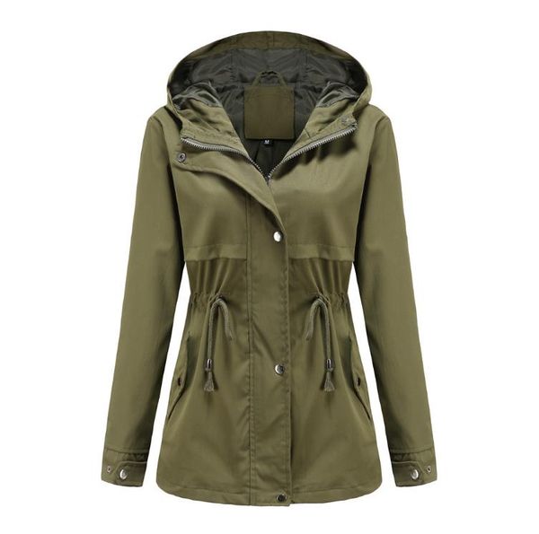

women's european size raincoat mid-length coat hooded thin trench coat, Tan;black