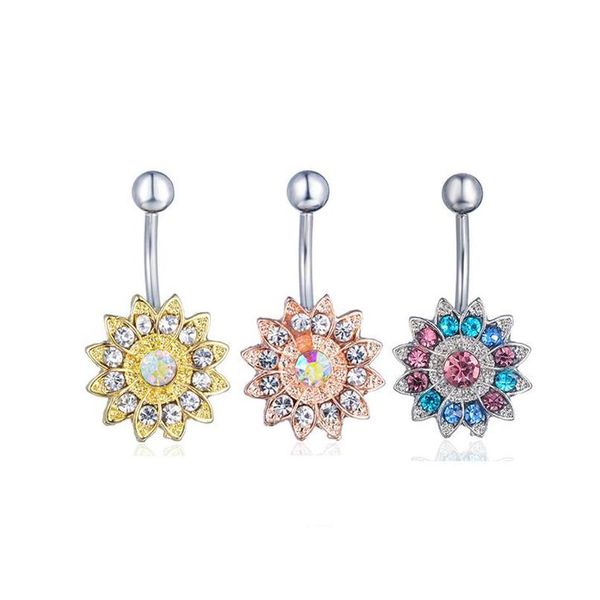 

4 color clear ab sunflower style navel button ring piercing body jewlery 1.6x11x5/8 belly jewelry mq0tb, Silver