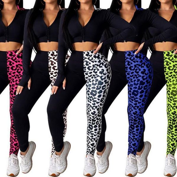 

autumn winter fashion tracksuit women splice fleece leopard print coat crop with hood two pieces set hoodies long pants suit1, Gray