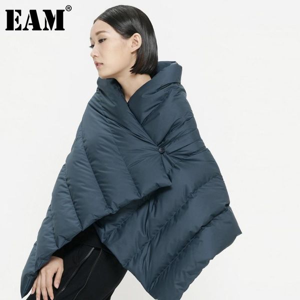 

eam] loose fit irregular big size down jacket new hooded long sleeve warm women parkas fashion tide autumn winter 2020 1da012, Black