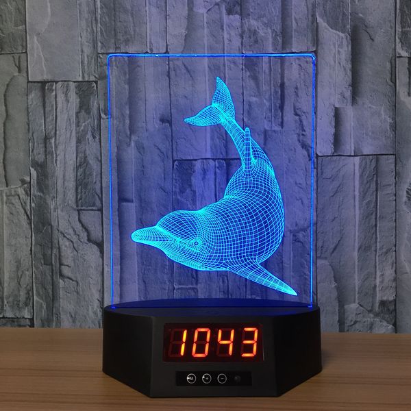 

2021 new dolphin shape baby night light with led calendar base desk colorful remote control clock creative lamp for kids room bced