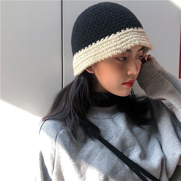 

beanie/skull caps design autumn winter youth female patchwork simple style cute ease match daily warm street fashion casual knitted beanie h, Blue;gray