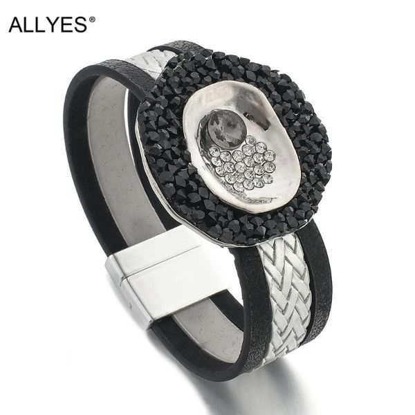 

tennis allyes miyuki crystal charm braided leather bracelets for women full rhinestone wide wrap jewelry couple gifts, Golden;silver