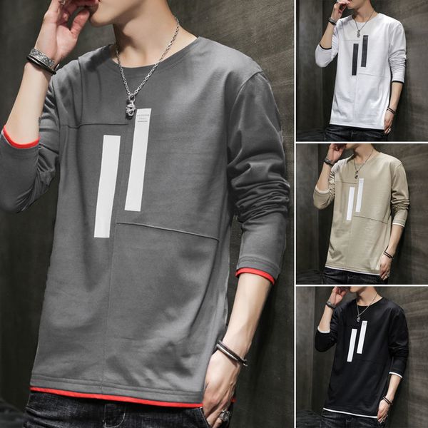 

fashion spring and autumn tees men's long-sleeved round neck cotton t shirt wild trend handsome clothes, White;black