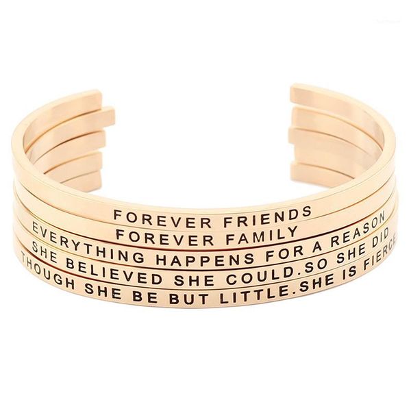 

stainless steel open cuff rose gold bracelet engraved words mantra bracelet bangle jewelry for women1, Black