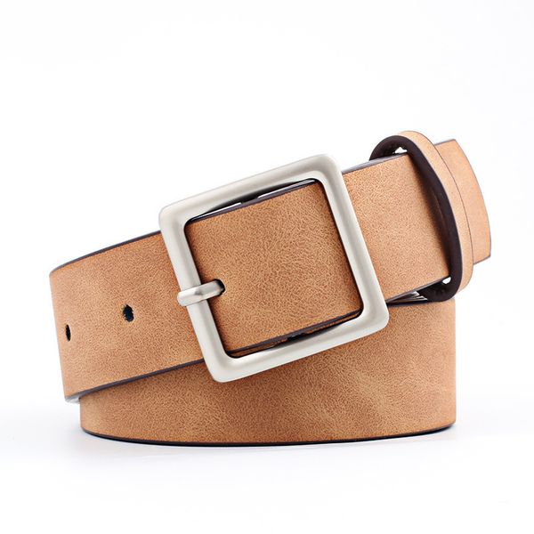 

2019 new arrival beautiful adjustable square buckle fashion girls 8 colors women pu leather belt sale, Black;brown