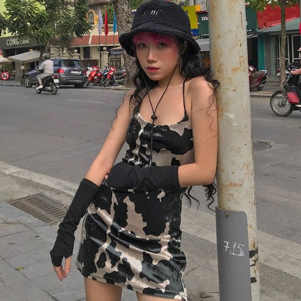 

casual dress robe sleeveless velvet tie dye mini dress summer women fashion 2020 streetwear outfits bodyscon cute sundress, Black;gray