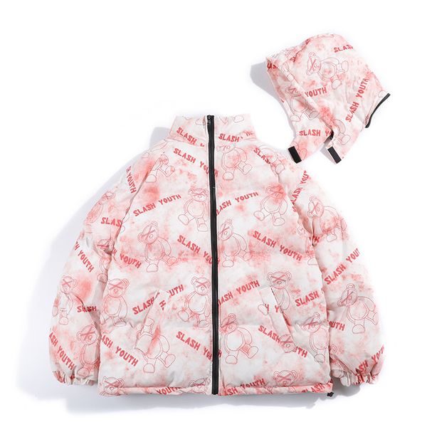 

мультфильм полный печать толстая ветровка зимнее пальто мужчин и женщин негабаритная уличная ватная куртка свободные повседневные parkas, Black;brown